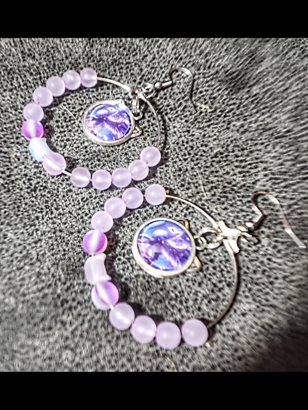 Purple Beaded Hoop Earrings with Crystal Charm - Women Jewelry